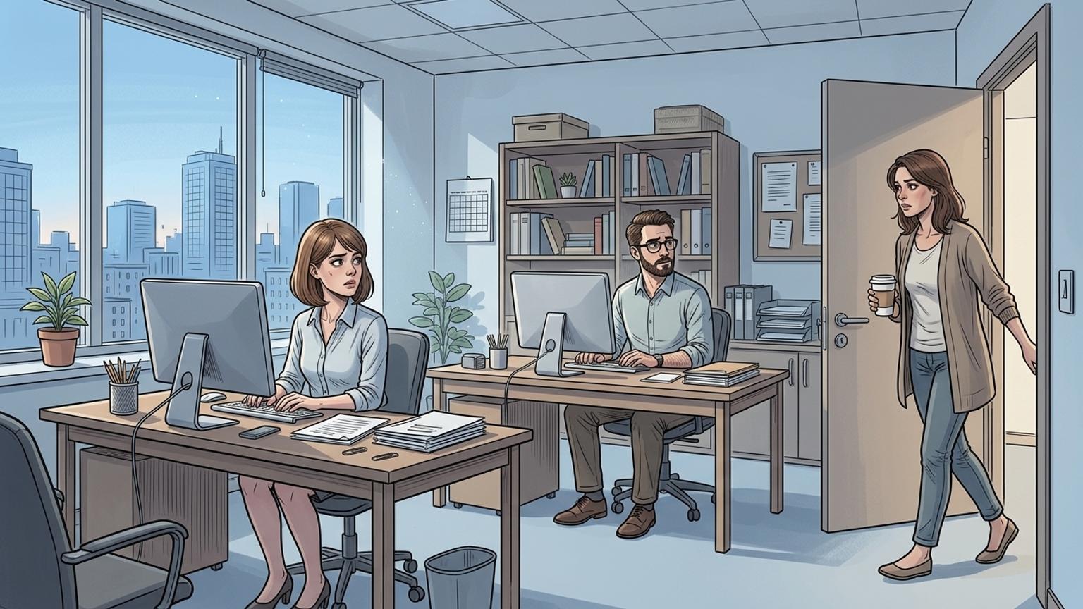 Merkwürdige Stimmung im Büro, Anna und Markus schauen zu Leyla