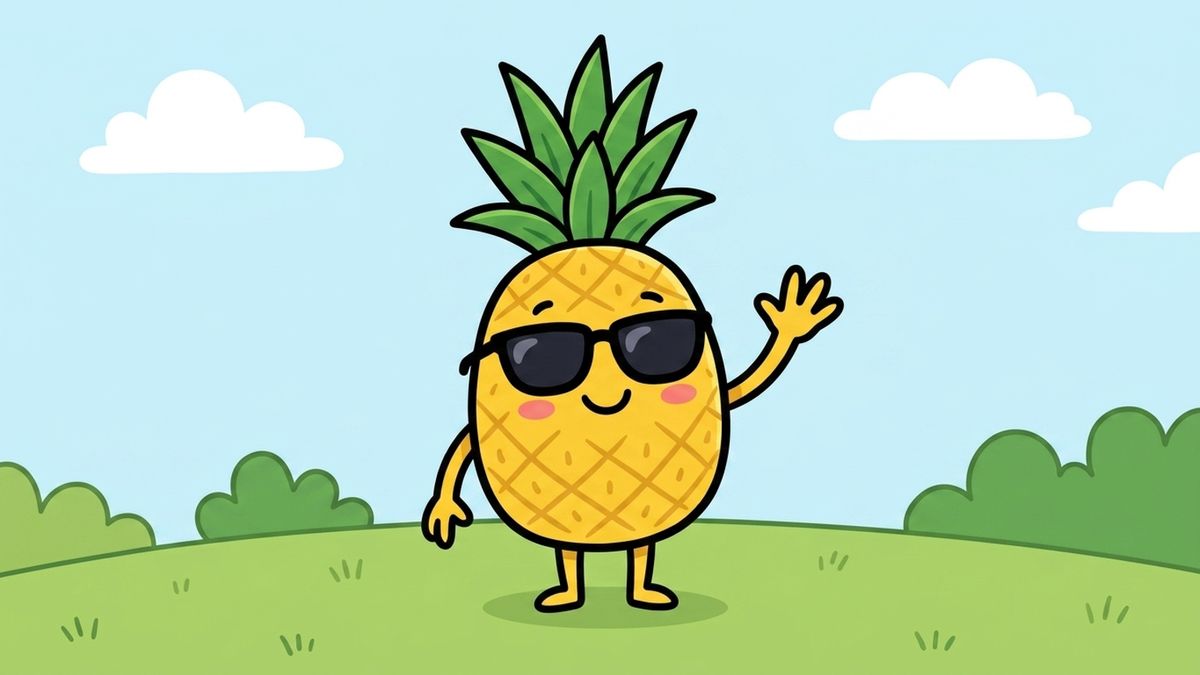 Paula Ananas mit Sonnenbrille kommt an